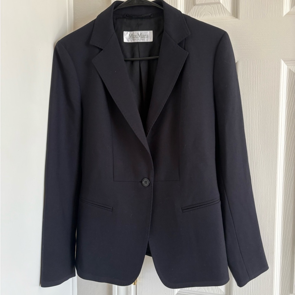 MAXMARA women’s single breasted wool blazer suit coat size 8 navy blue